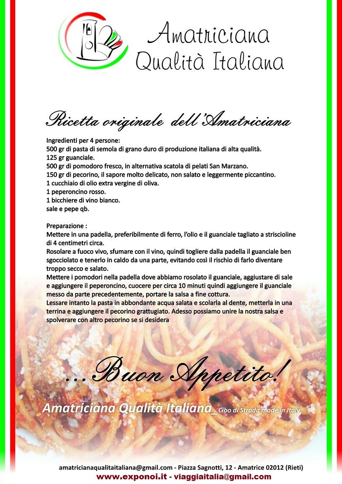 Amatriciana Qualità Italiana - La ricetta originale dell'Amatriciana